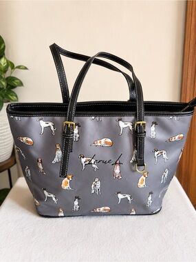 Lerue L Borzoi Russian Wolfhound Dog Print Gray Large Zip purse tote bag